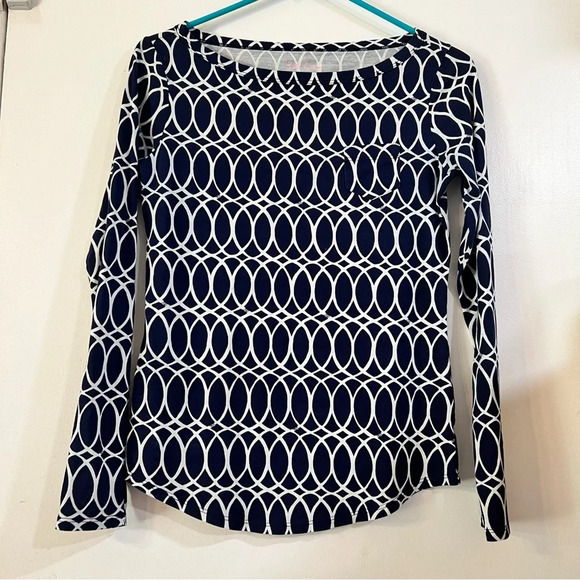 Lilly Pulitzer Printed Ling Sleeve Tee T-Shirt Top Blue Prima Cotton XS - Picture 1 of 6